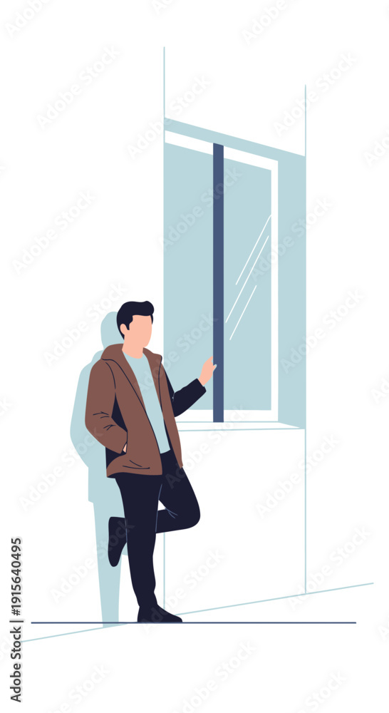 Fototapeta premium Young Man Leaning On Wall Near Modern Window Indoors