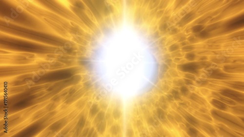 Golden radiant energy burst with bright white core and flowing flame-like rays