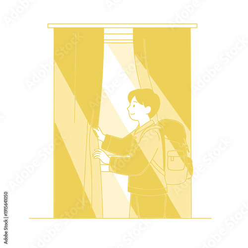 Young Person Opens Curtains To Bright New Day Ready For Adventure