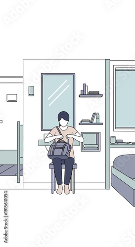 Young Person Organizing Belongings In Dorm Room Setting