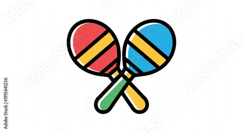 Pair of crossed maracas colorful percussion instrument icons flat vector illustration for music and celebration concepts isolated on white