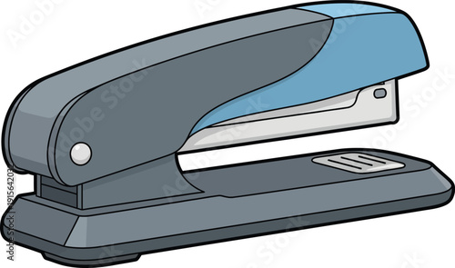 Gray office stapler for binding papers isolated on transparent background, Vector