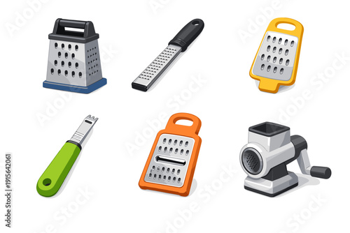 Collection of kitchen graters and zesters for food preparation