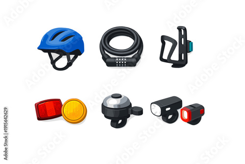 Collection of essential bicycle accessories for safe and convenient cycling adventures
