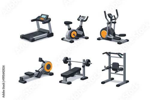 Collection of modern gym equipment for a complete workout session