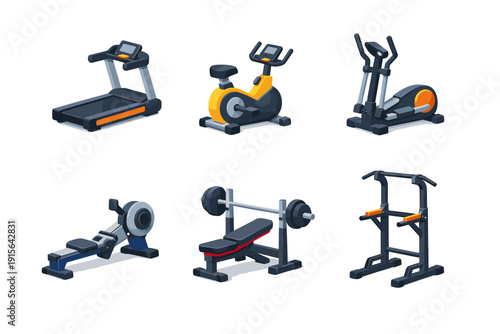 Collection of modern isometric fitness equipment for a home gym or commercial gym