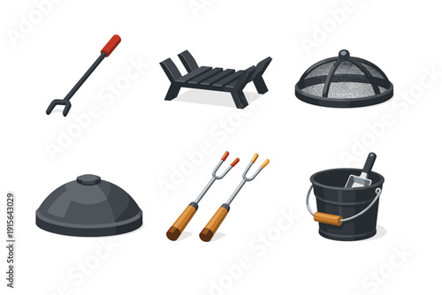 Collection of barbecue and fire pit accessories for outdoor cooking and gathering