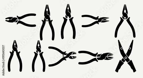 Pliers icon set featuring multiple plier types and angles