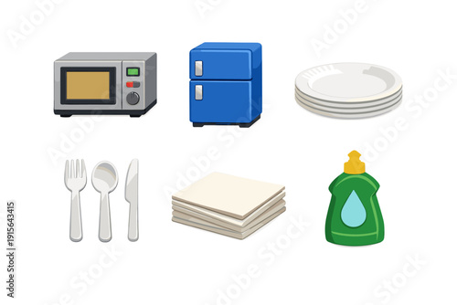 Collection of kitchen appliances and utensils for everyday use
