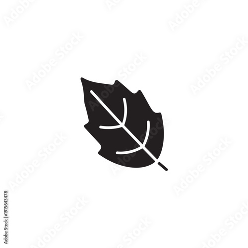 Minimalist Black Leaf Vector Icon Isolated on White