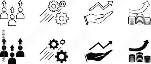 Business Management and Corporate Growth Line Icon Set with Leadership and Finance Symbols