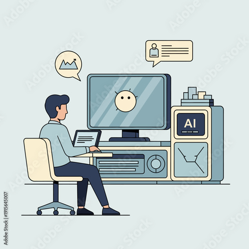 Data scientist working on AI system illustration