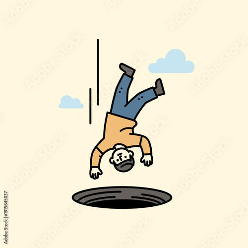 Man falling headfirst into a black hole or pit