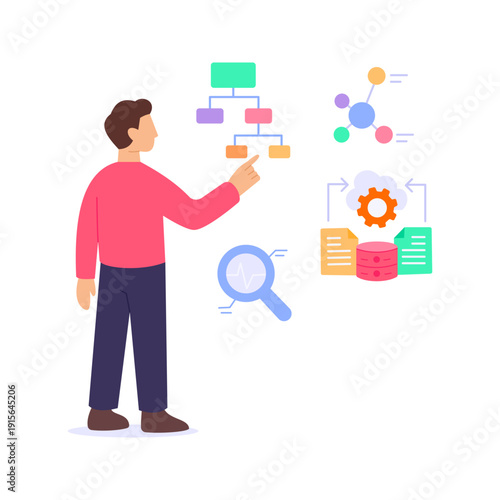Ensuring Data, maintaining accuracy consistency and protection, Flat vector character illustration