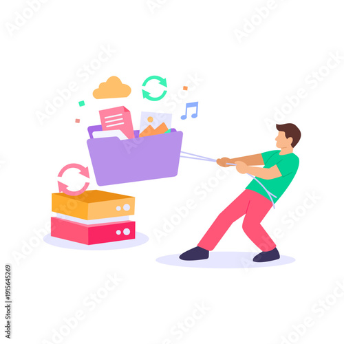 Managing User Accounts, controlling access permissions and identities, Flat vector character illustration