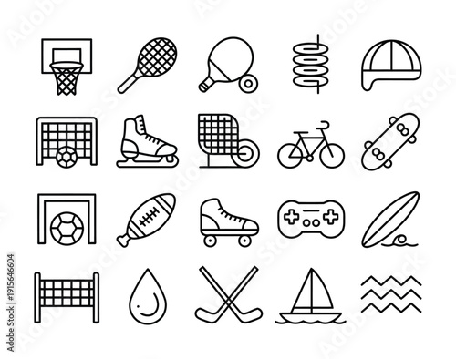Vector set of various sports icons in a simple line style