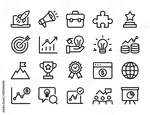 Vector of various business and success related icons