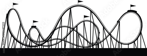 Roller coaster silhouette, amusement park ride, thrilling roller coaster, funfair attraction, looping roller coaster, adrenaline rush, theme park excitement
