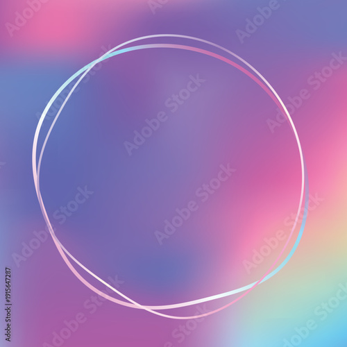 Holographic gradient background with iridescent neon circle frame, futuristic colorful abstract round banner vector