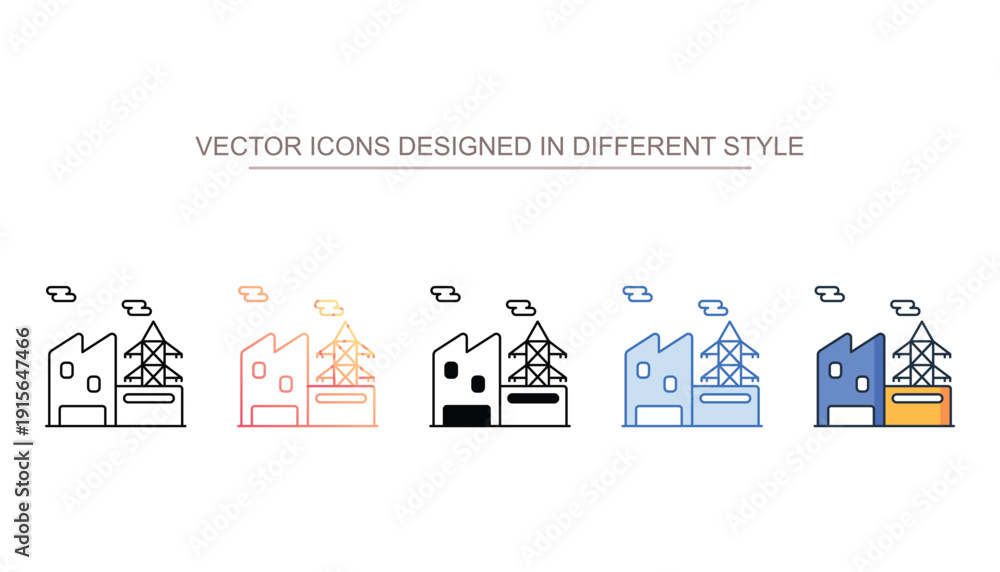 Fototapeta premium Power Generation icon set in different style with white background illustration