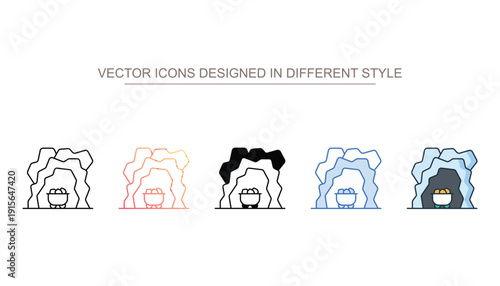 Mining Cart icon set in different style with white background illustration