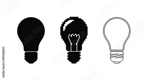 Three light bulbs in varying styles a striking silhouette