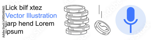 Business, finances, digital economy, voice recognition, podcasting, technology. Stacked coins with a dollar sign and a microphone symbol. Finances and voice recognition concept