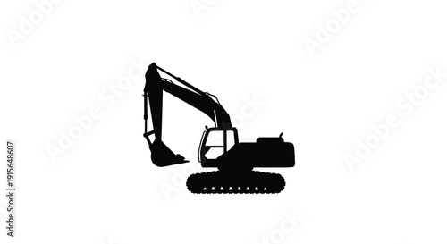 Black excavator illustration against a white background silhouette