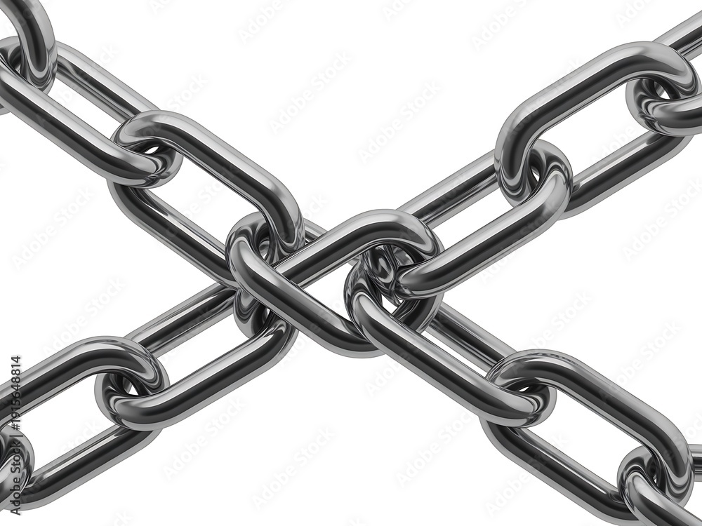 Fototapeta premium Interlocking heavy duty metal chain links on a clean white background