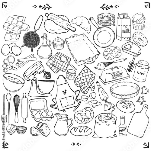 Big Bakery Line Art Clipart Set – Hand Drawn Baking Elements Collection, transparent background

