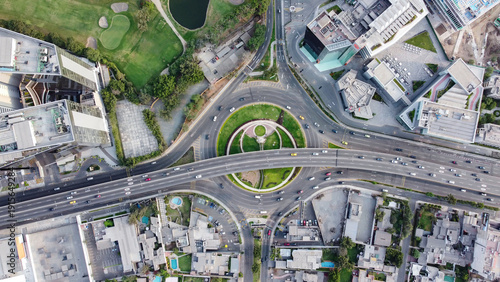 Schilderij op canvas Aerial view of la molina roundabout in lima, peru