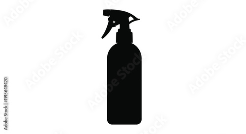 A black silhouette of a spray bottle isolated on white background