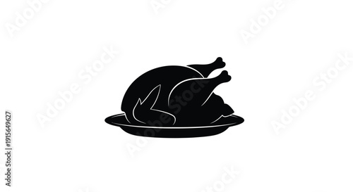 A roasted turkey presented on a platter black silhouette