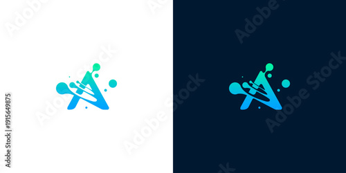 Abstract liquid letter A logo design with dynamic splash elements and a modern gradient, perfect for tech, creative, or innovative companies seeking a fresh brand identity