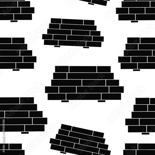 Black brick wall fragments scattered pattern illustration on white background viewed directly