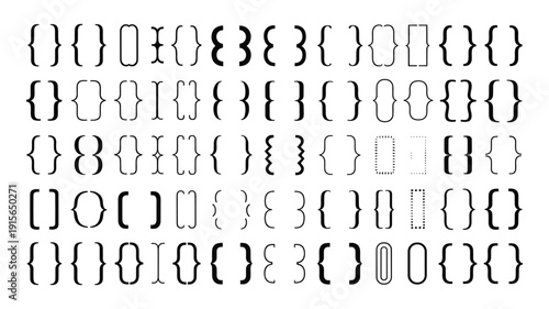 Collection of keywords: black curly braces parentheses and brackets on white background parenthesis symbol