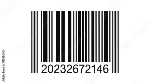 Keywords: Black and white barcode with numbers 20232672146 on white background scan identification product