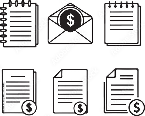 Financial documents and payment icons