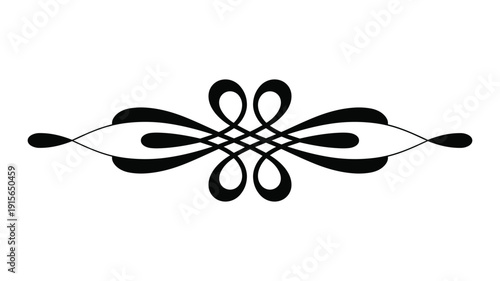 Keywords: Black ornate flourish divider with symmetrical swirling loops and teardrop shapes white