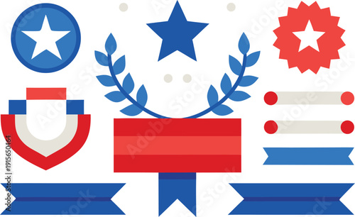 Patriotic award and badge illustrations isolated on transparent background, Vector, illustration
