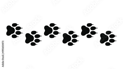 Keywords: Black paw prints with sharp claws arranged in a repeating pattern on a white background animal