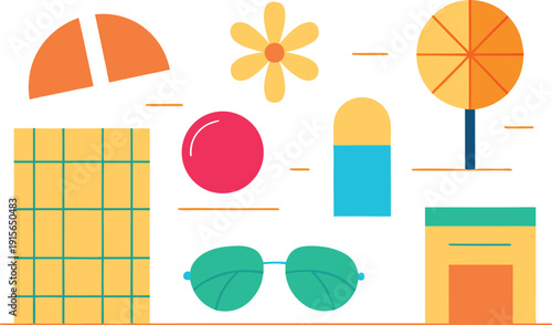 Summer objects illustration isolated on transparent background, Vector, illustration