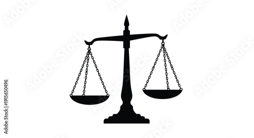 Scales of justice depicted in a stark black silhouette