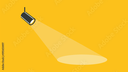 Keywords: Black spotlight emitting a bright yellow beam onto a warm yellow background