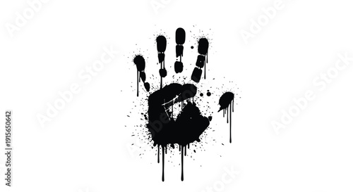 Dark handprint stain against a white background silhouette