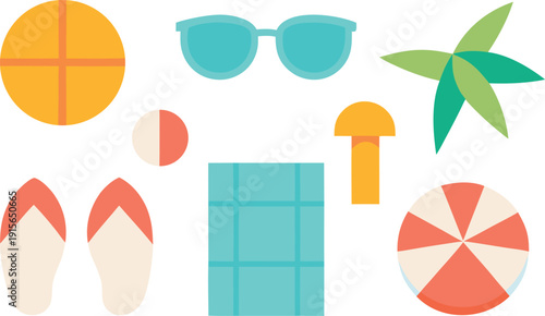 Flat design summer icons isolated on transparent background, Vector, illustration