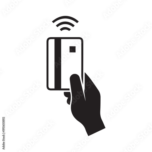 Contactless payment, credit bank card in Hand. NFC concept icon. Vector isolated symbol
