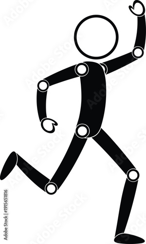 Stylized stick figure running with arms raised in motion isolated on transparent background, Vector