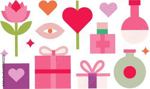 Valentine's day icons and symbols isolated on transparent background, Vector, illustration