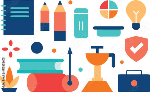 Colorful educational icons on white background isolated on transparent background, Vector, illustration